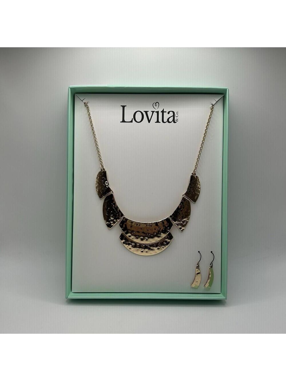 Lovita & Co. Yellow Gold Color Metal Statement Necklace & Dangly Earring Set